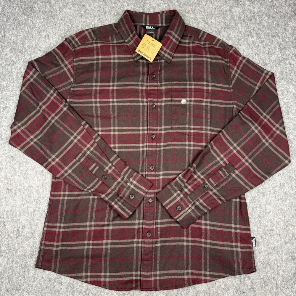 Eddie Bauer NWT Field Flannel Button Front Shirt Mens L Stretch $55 MSRP